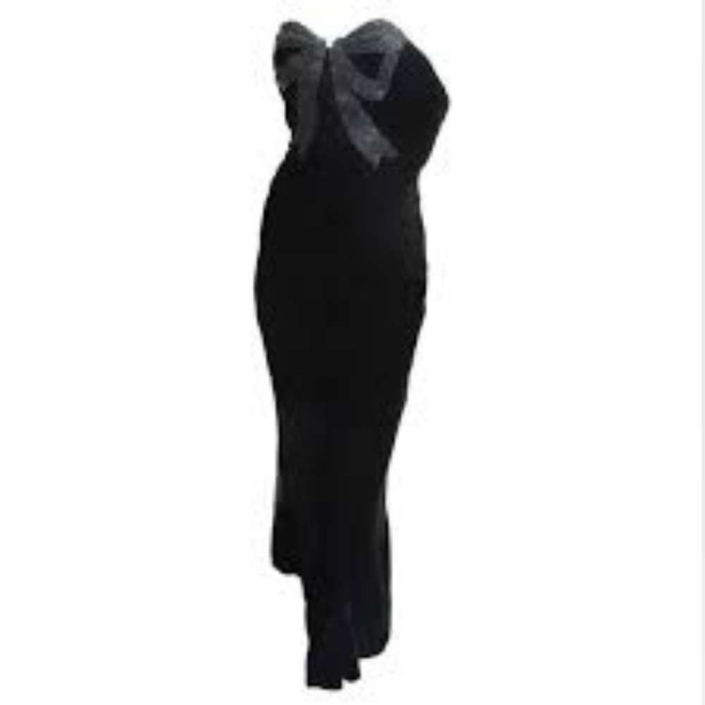 $6,000 OSCAR DE LA RENTA BLACK VELVET EMBROIDERED BEAD RUNWAY GOWN US S - Picture 2 of 7